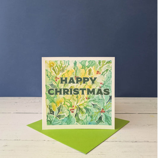 Christmas card - Holly - Square
