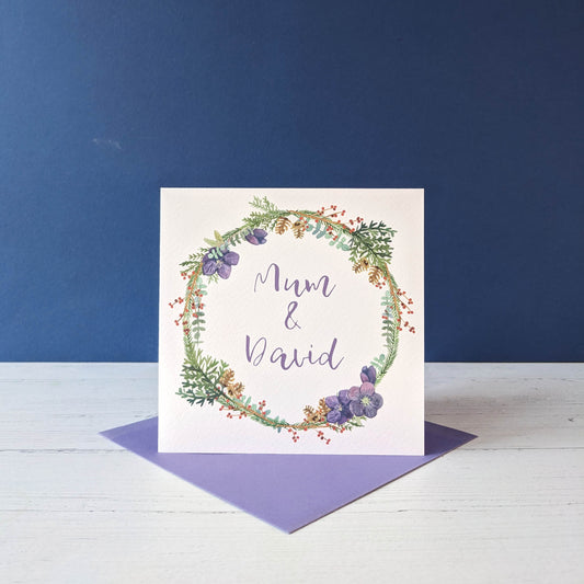 Personalised Winter Floral Wreath Greetings Card