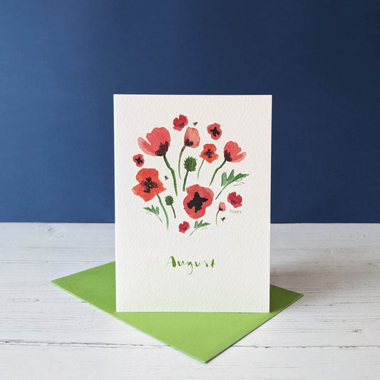 Greetings card - Poppy - August birth flower