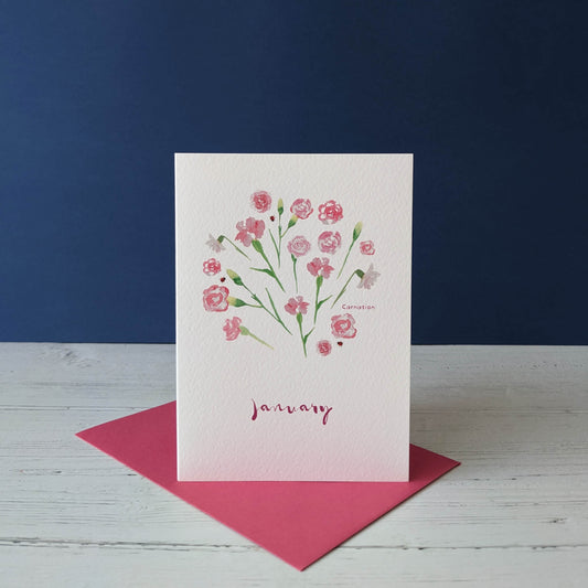 Greetings card - Carnation - January birth flower