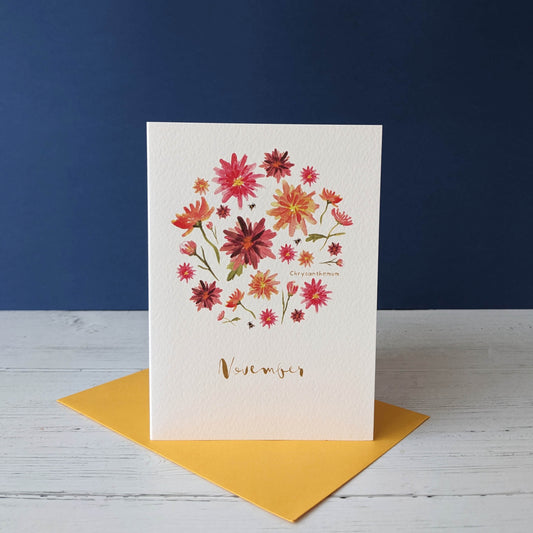 Greetings card - Chrysanthemum - November birth flower