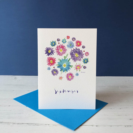 Greetings card - Aster - September birth flower