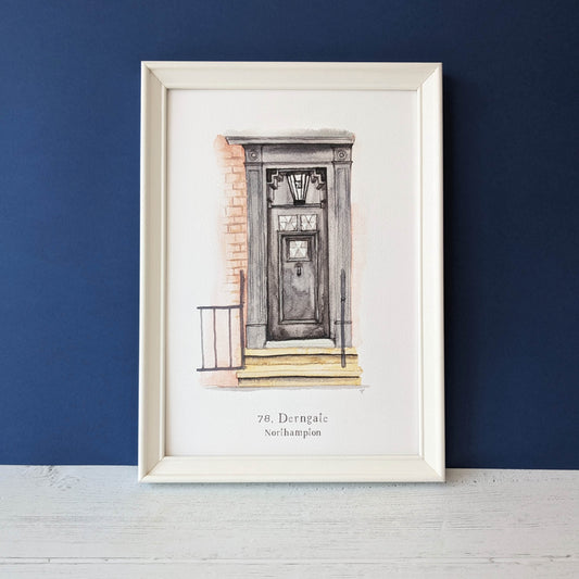 Local Watercolour Print - 78 Derngate front door, Northampton