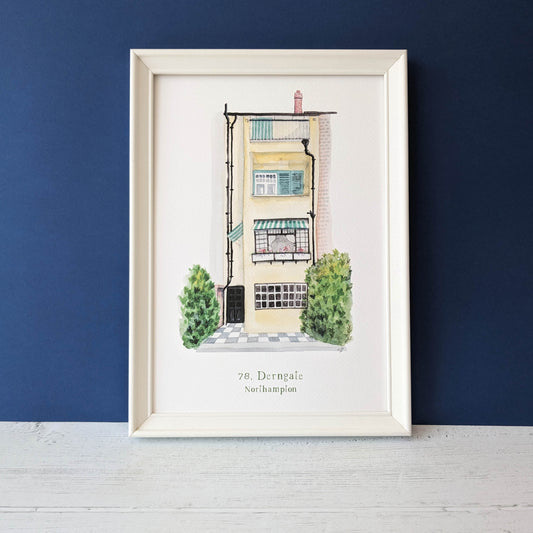 Local Watercolour Print - 78 Derngate, Rear garden, Northampton