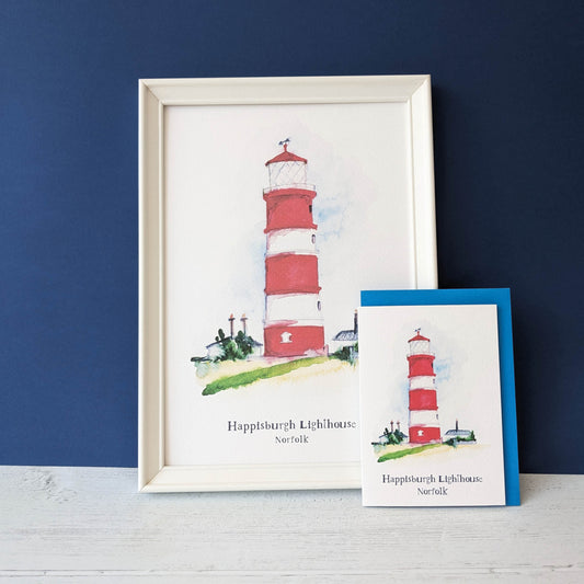 Watercolour Art Print & Greeting card Bundle - A Local Collection - Happisburgh Lighthouse, Norfolk