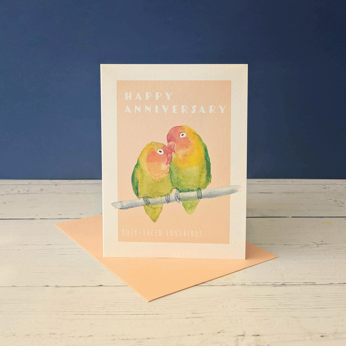 Greetings card - Rosy-Faced Lovebirds - Happy Anniversary