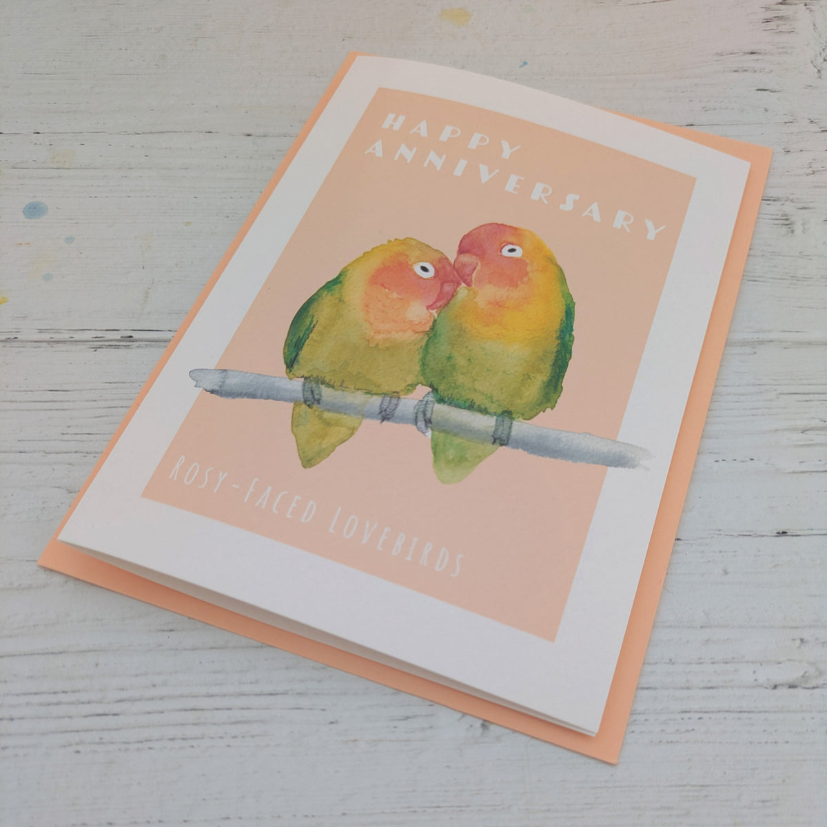 Greetings card - Rosy-Faced Lovebirds - Happy Anniversary