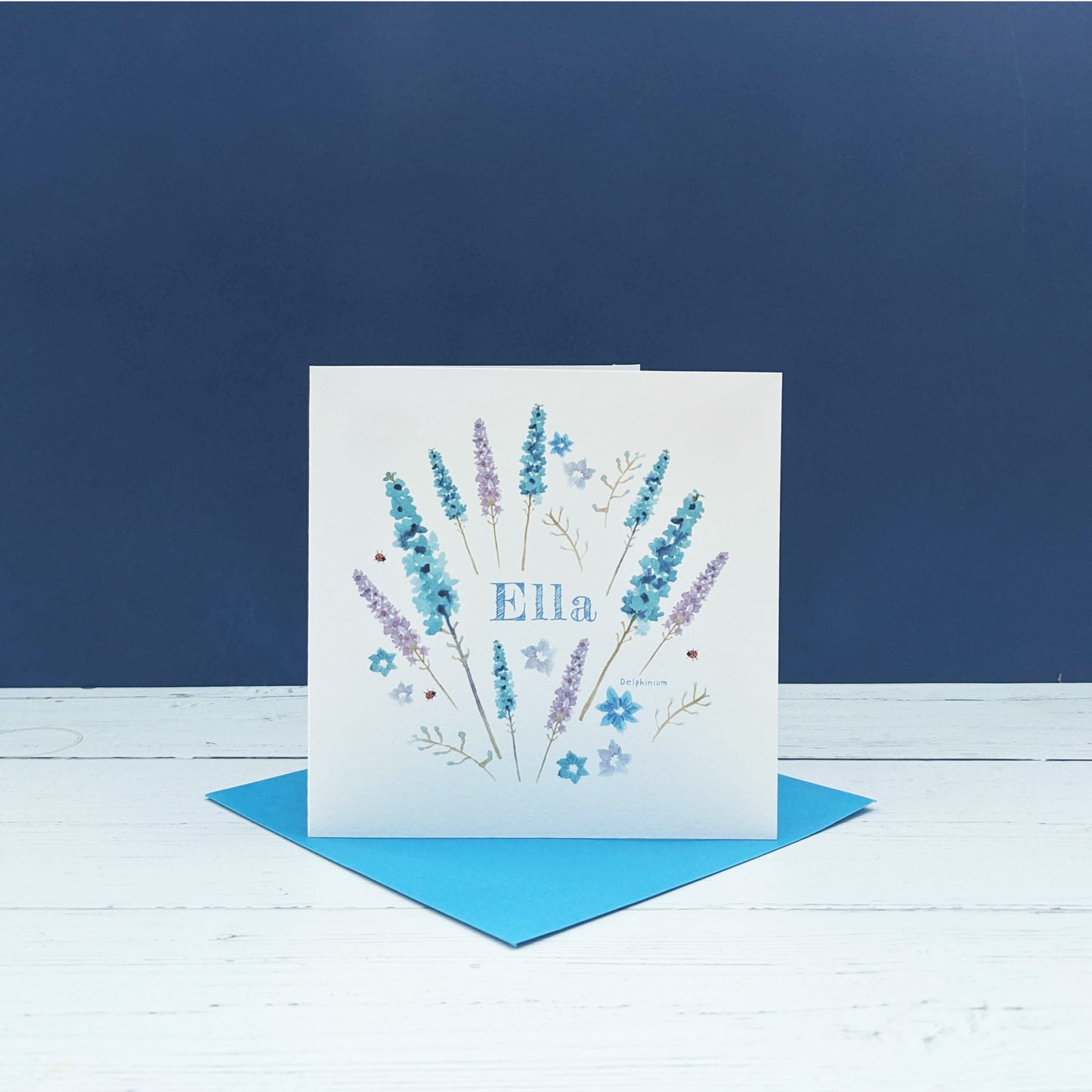 Personalised Greetings Card - Delphinium - July birth flower