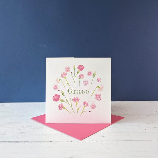 Personalised Greetings Card - Carnation - January birth flower