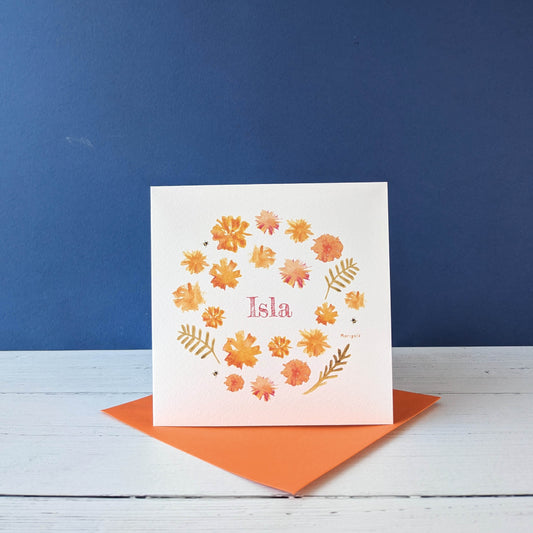 Personalised Greetings Card - Marigold - October birth flower