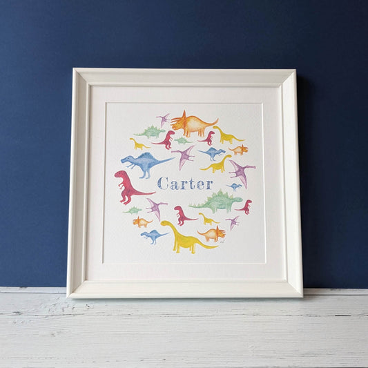 Personalised Watercolour Print - Dazzling Dinosaurs