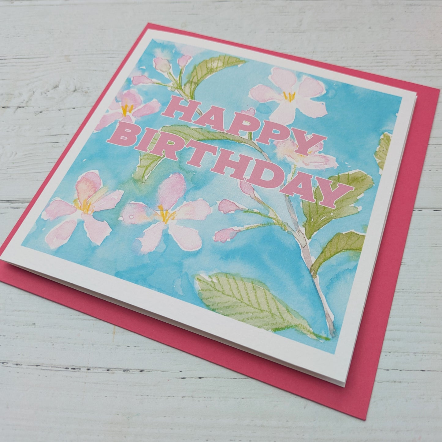 Square Greetings Card - Floral - Apple Blossom - Happy Birthday