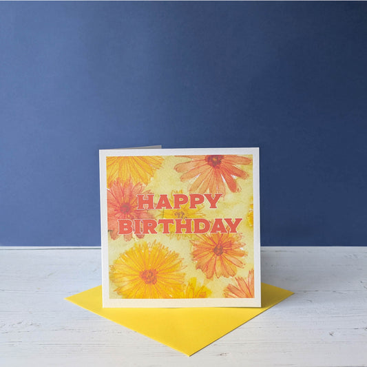Square Greetings Card - Floral - Calendula - Happy Birthday