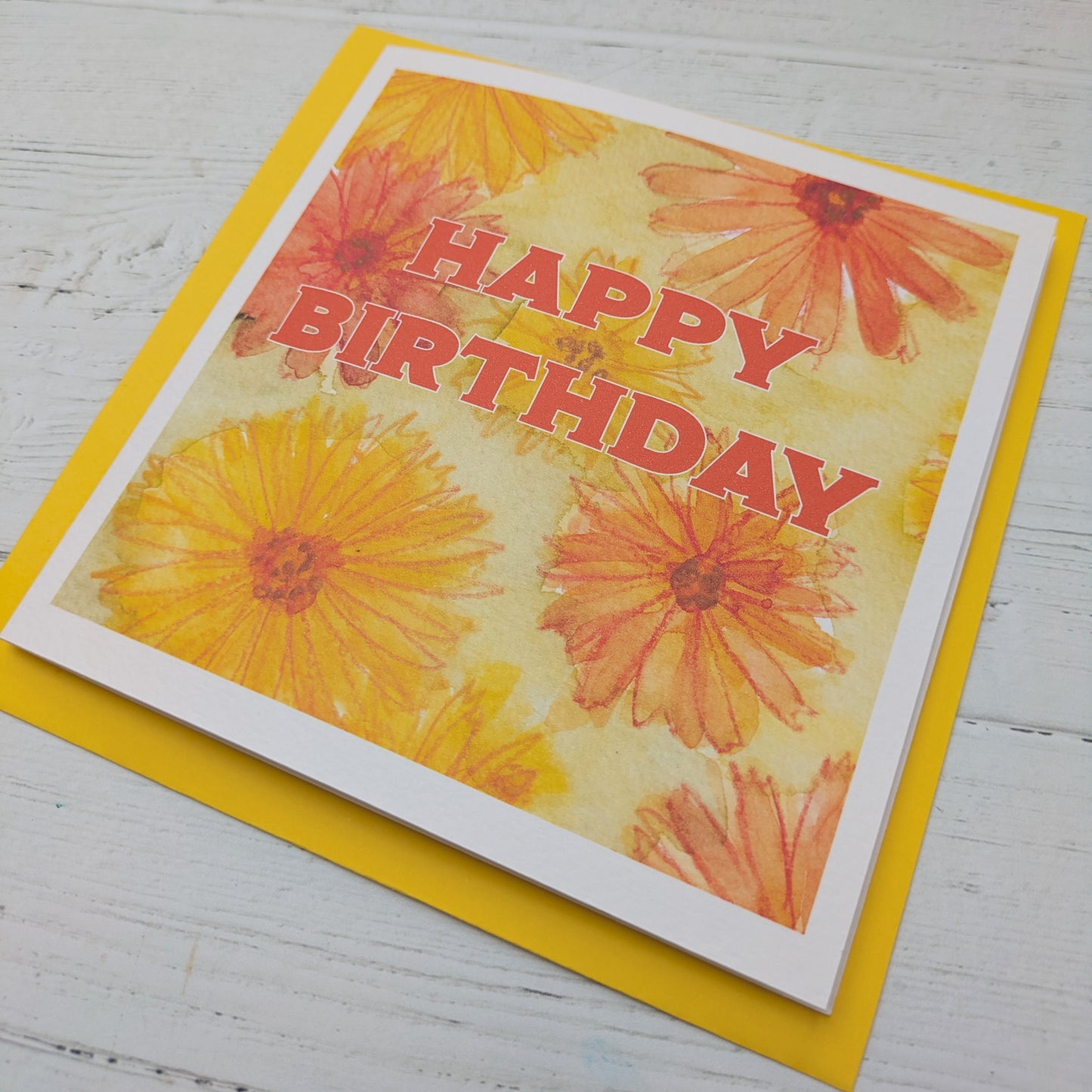 Square Greetings Card - Floral - Calendula - Happy Birthday