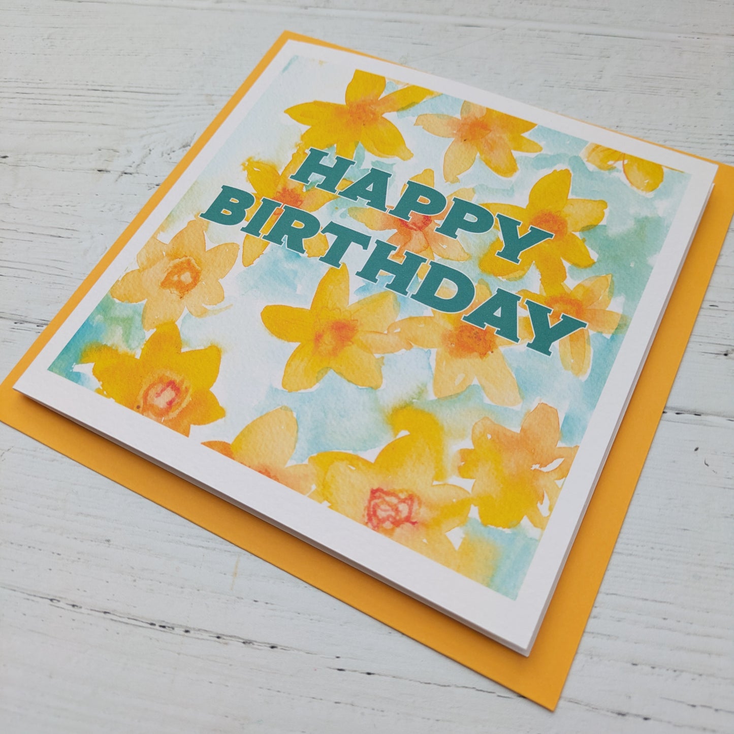 Square Greetings Card - Floral - Daffodils - Happy Birthday