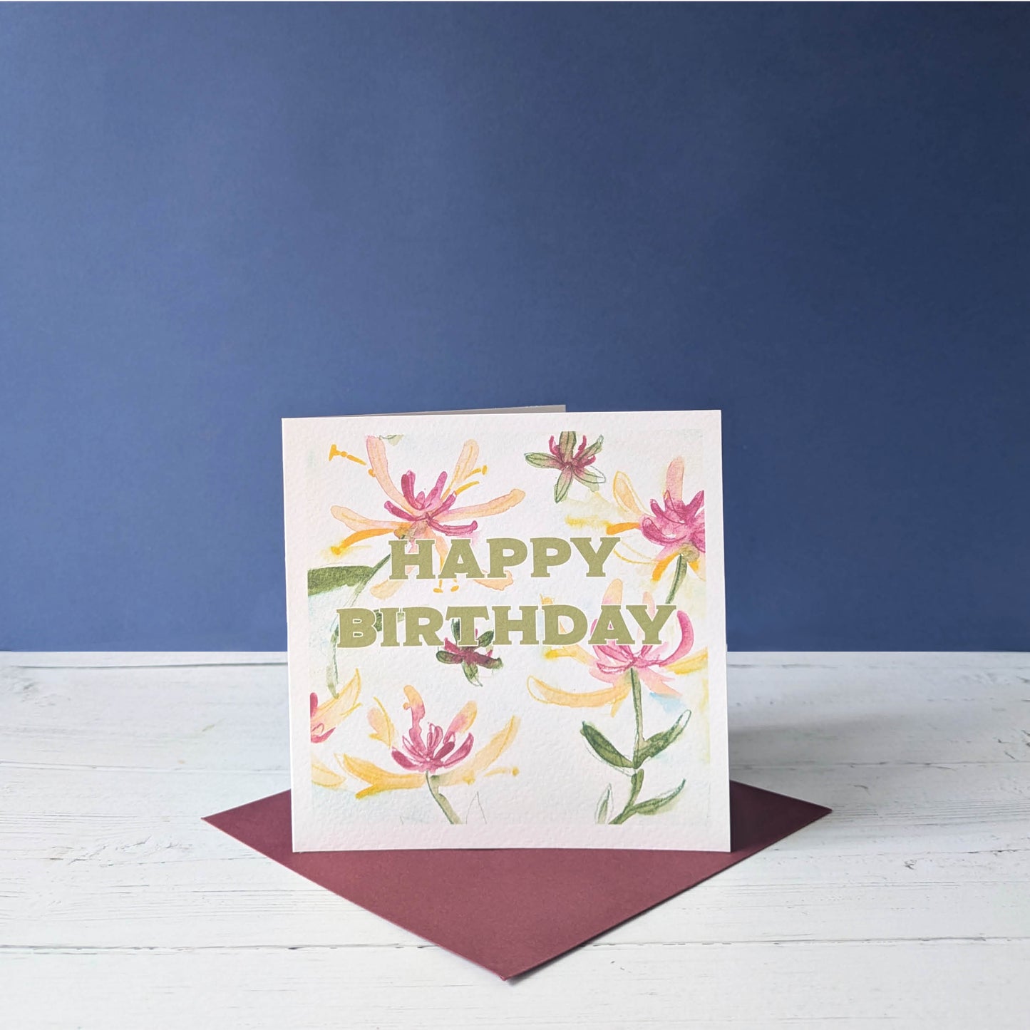 Square Greetings Card - Floral - Honeysuckle - Happy Birthday