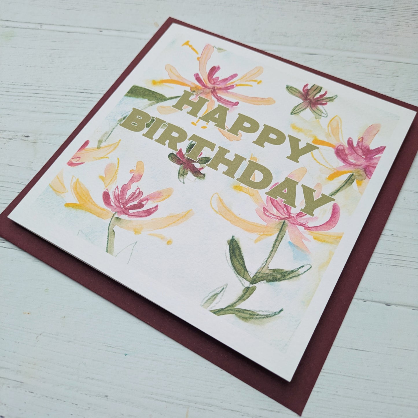Square Greetings Card - Floral - Honeysuckle - Happy Birthday