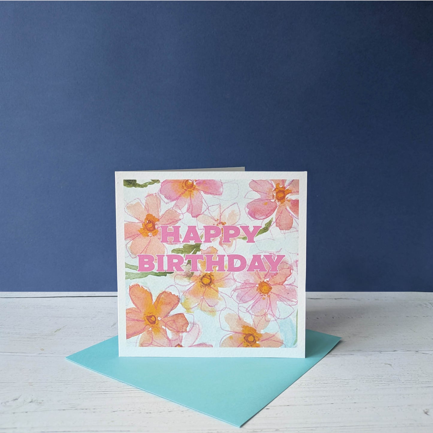 Square Greetings Card - Floral - Rose - Happy Birthday