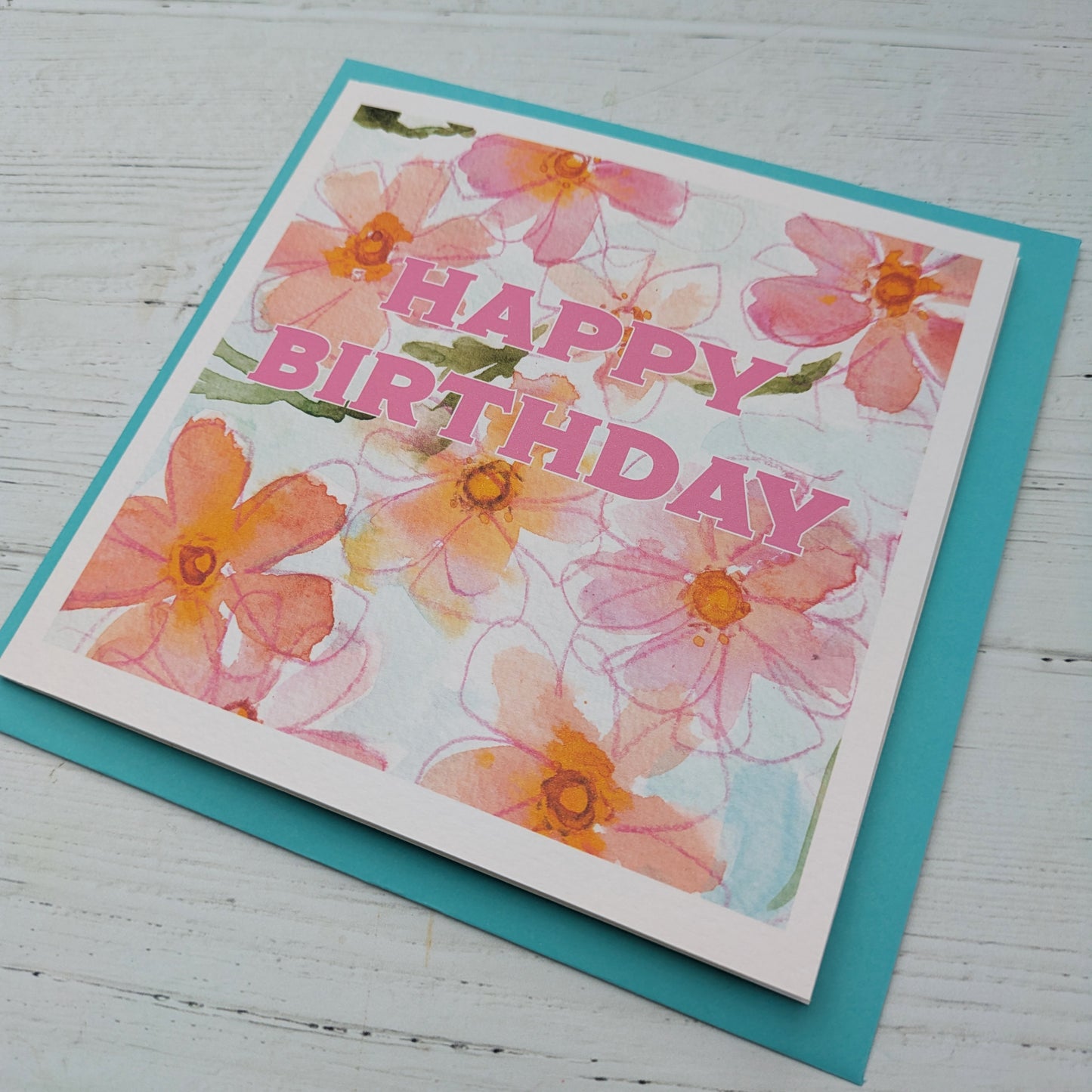 Square Greetings Card - Floral - Rose - Happy Birthday
