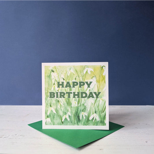 Square Greetings Card - Floral - Snowdrops - Happy Birthday