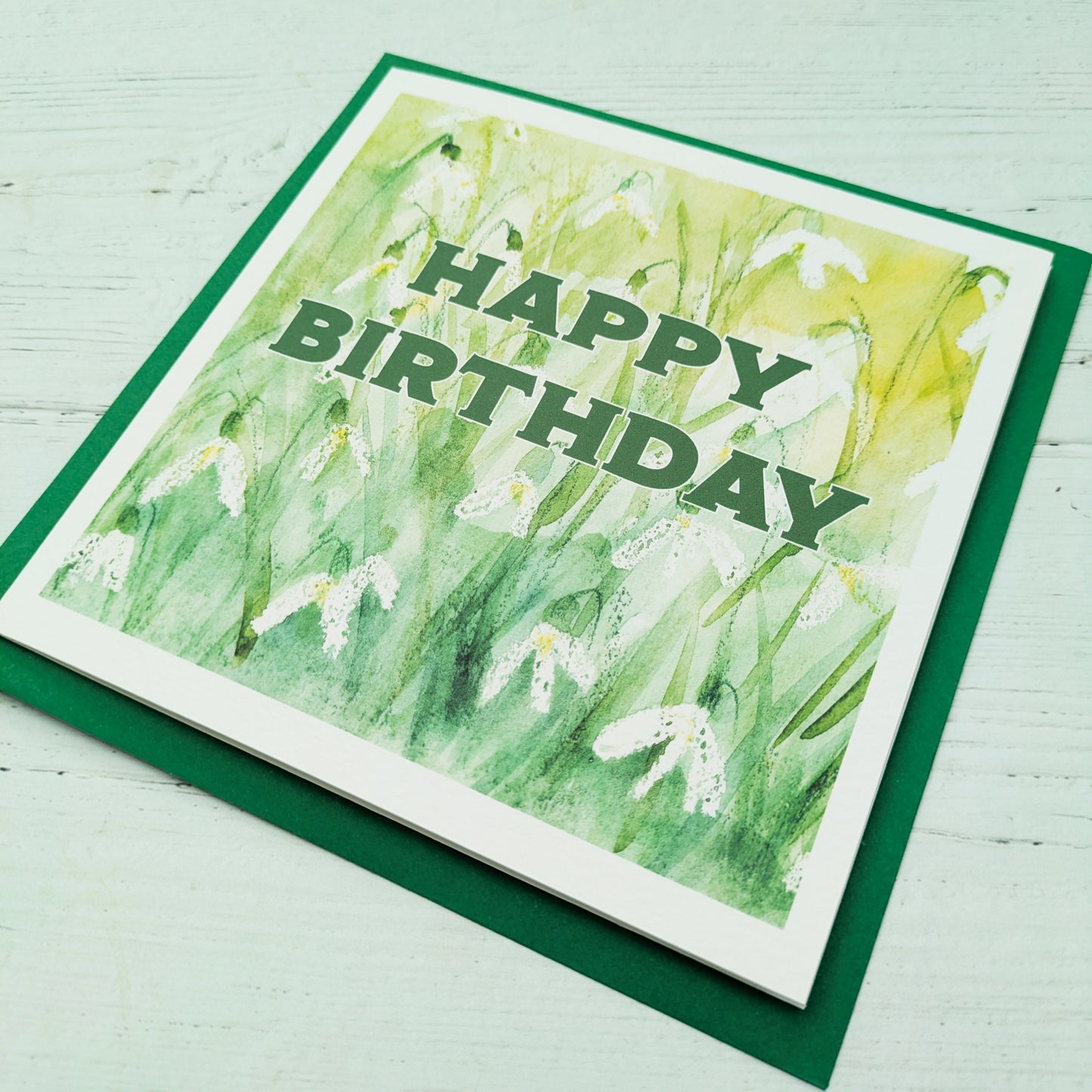 Square Greetings Card - Floral - Snowdrops - Happy Birthday