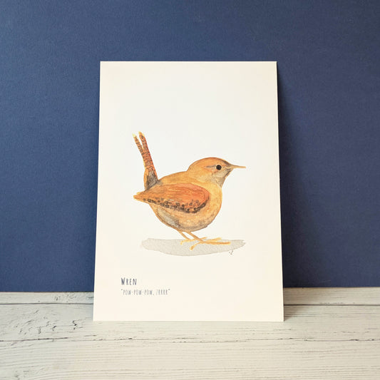 Watercolour Art Print - Garden Birds - Wren- A5