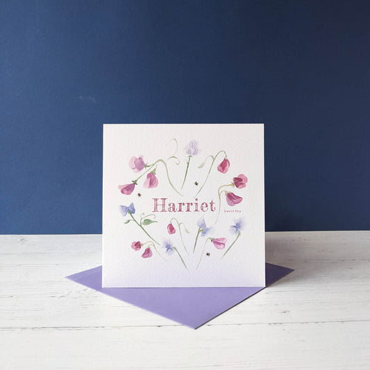 Personalised Greetings Card - Sweet Pea - April birth flower