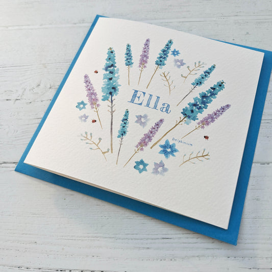 Personalised Greetings Card - Delphinium - July birth flower