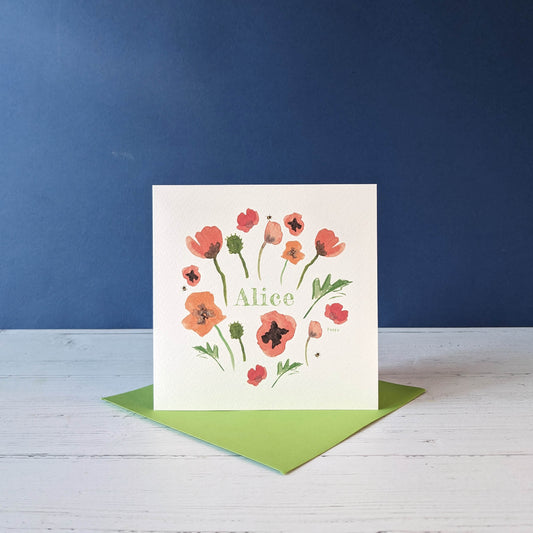 Personalised Greetings Card - Poppy - August birth flower