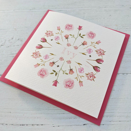 Personalised Greetings Card - Rose - June birth flower