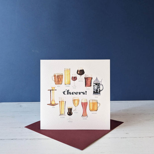 Square Greetings Card - Beer Glasses