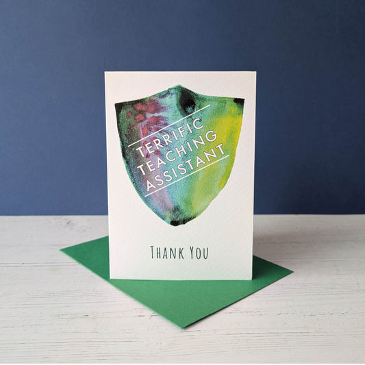 Greetings card - Thank you Teaching Assistant - Badge Terrific TA