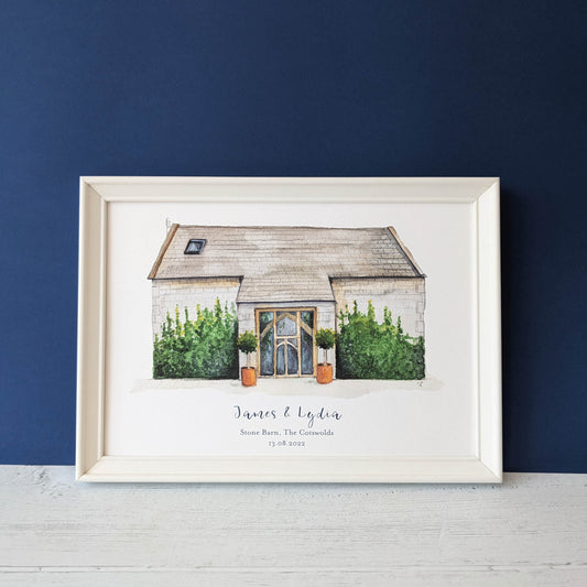 Wedding Venue Watercolour Print - Stone Barn, The Cotswolds