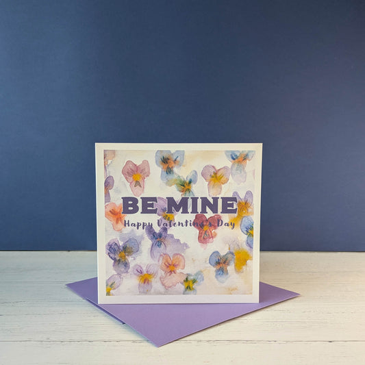 Square Greetings Card - Violets - Happy Valentine's Day